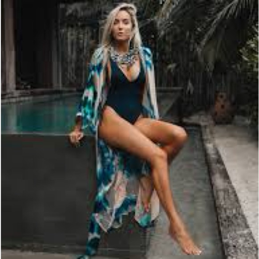 Suki So metallic gold and tie-dye, sheer kimono, Calfan or cover-up